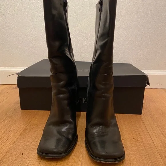 Via Spiga Black Leather Larry Calf Boots 6.5 - Picture 2 of 9